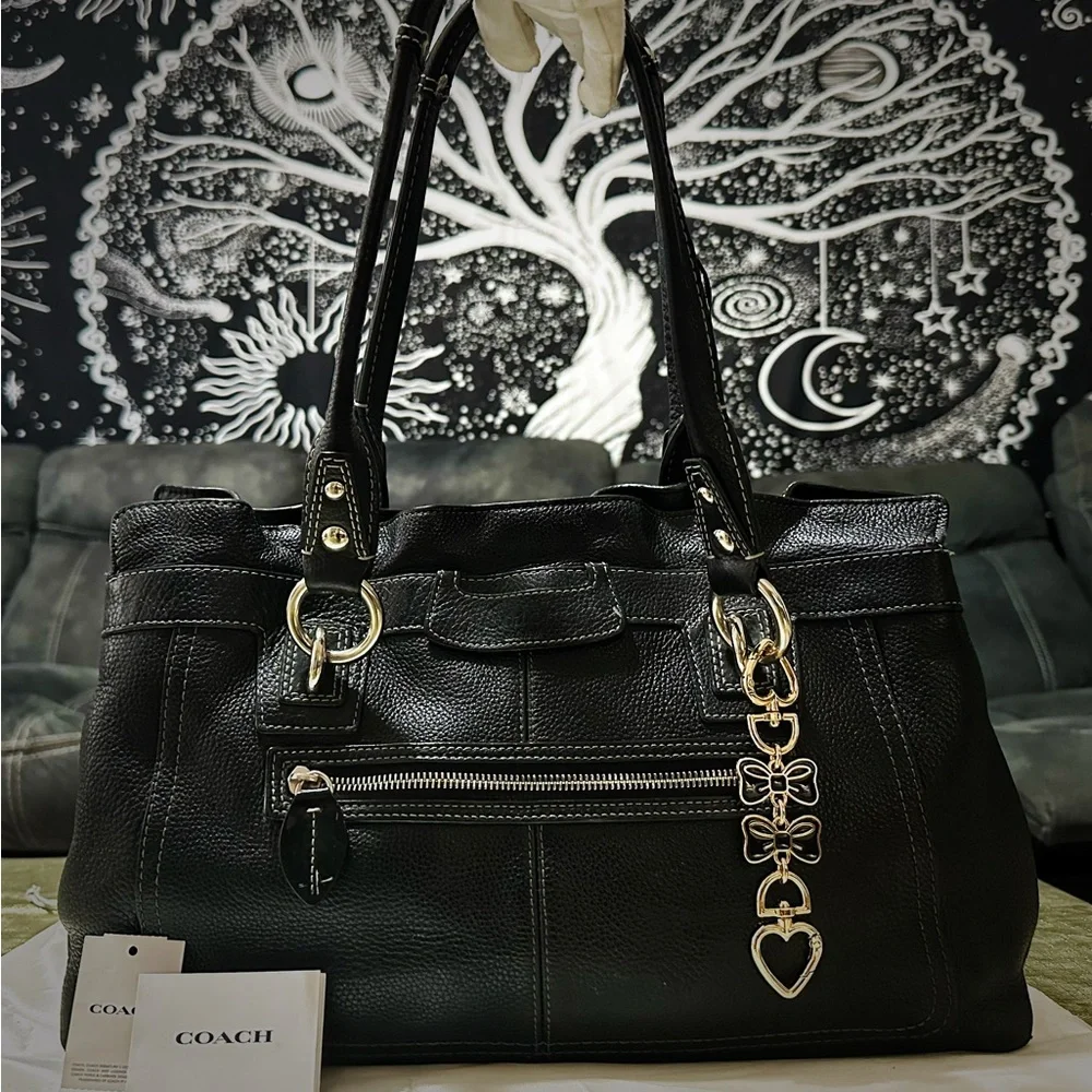 Vintage style Y2K Coach Black Leather Tote Bag shoulder bag - Picture 5 of 16